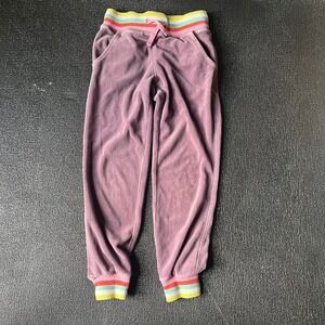 Mini Boden Girls Purple Velour Rainbow Stripe Jogger Sweatpants Size 7Y 122cm